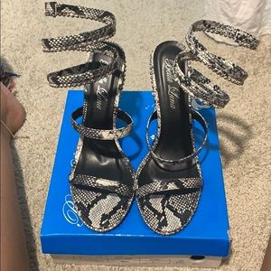 Studded Snakeskin Wrap-Around Heels